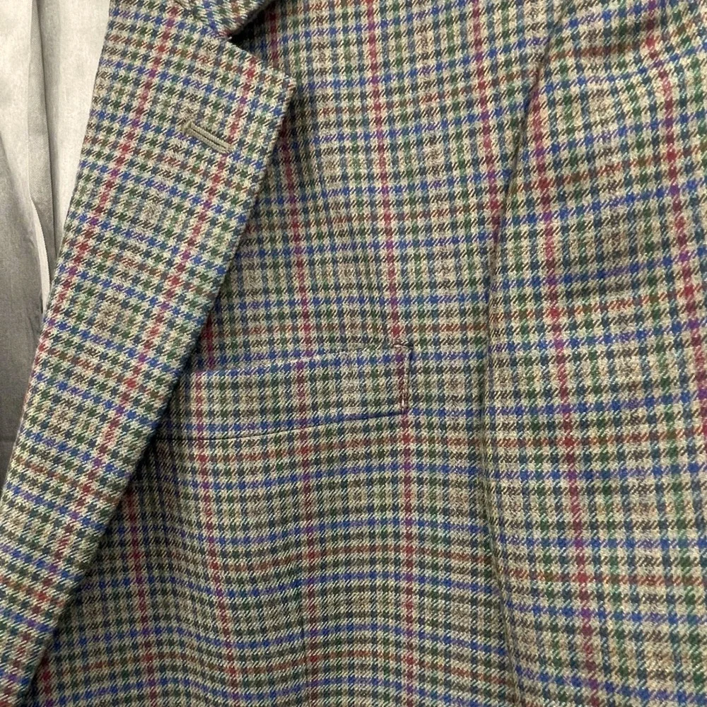 Jos A Bank 44R Sport Coat Blazer 100% Wool‎ Brown Multi Guncheck Plaid 2-Button